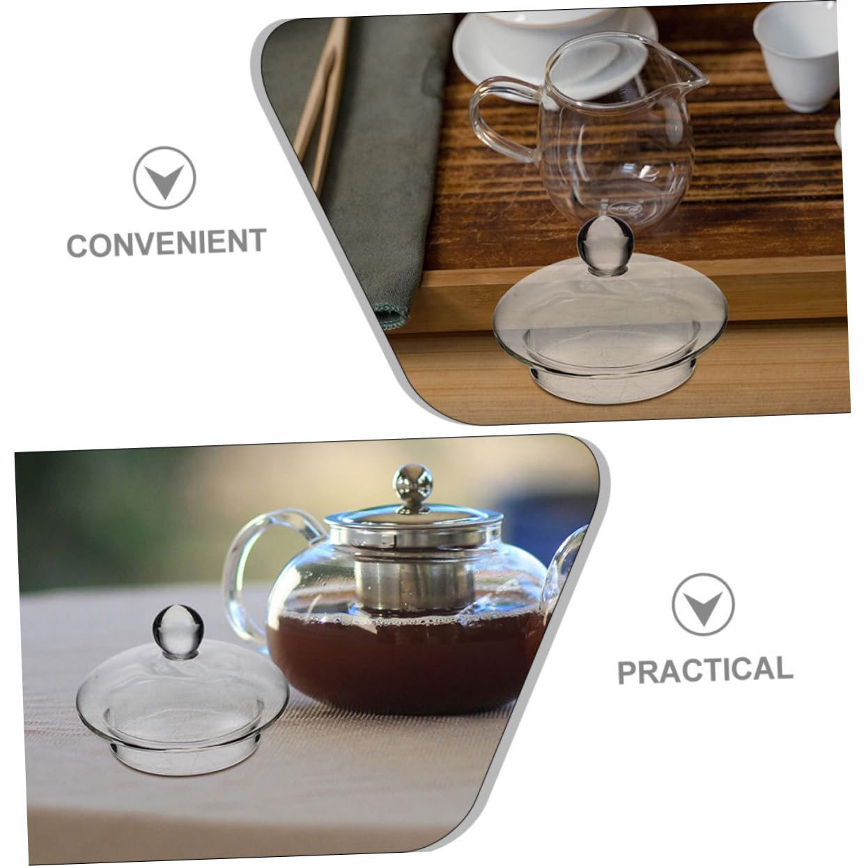 Tapa de cristal transparente de 8 cm para teteras pequeñas de 600 ml con bordes redondeados
