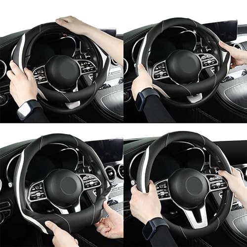 Car Leather White Universal 14.5-15 Inch Microfiber Leather Anti-Slip Breathable Auto Steering Wheel Covers For Men Women (Black & White) #TOP5