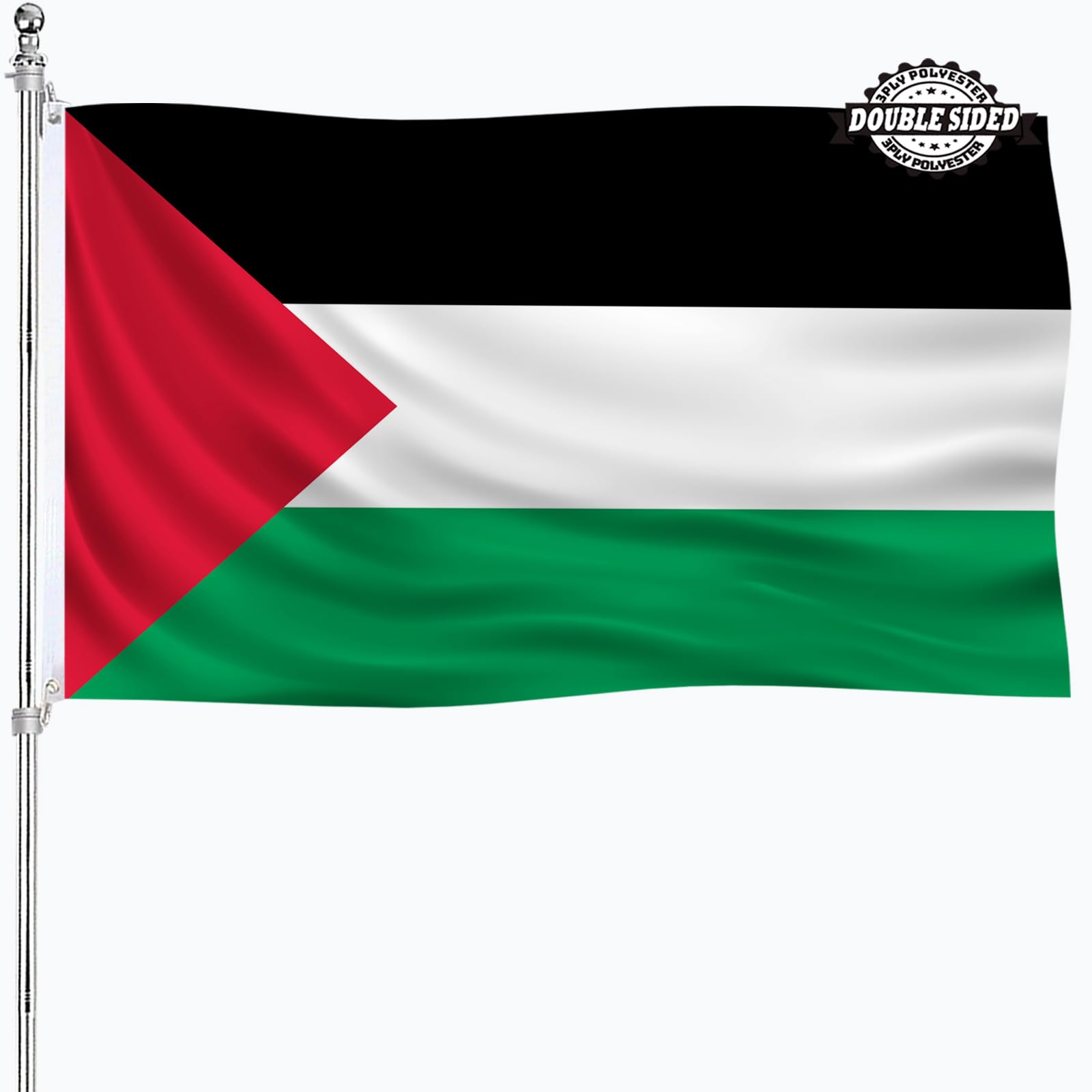 Photo 1 of Palestine Flag 3x5 Double Sided Outdoor Heavy Duty 3 Ply Thick Nylon Material Big Palestine Flag Banner for Car with 2 Metal Grommets 4 Rows of Stitching