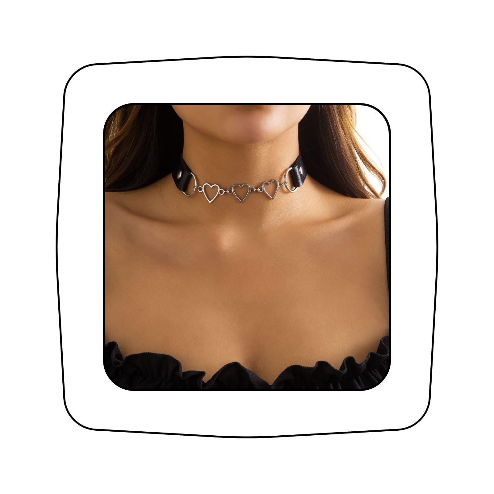 Asphire Cyber Punk Leather Choker Hollow Heart Collar Necklace