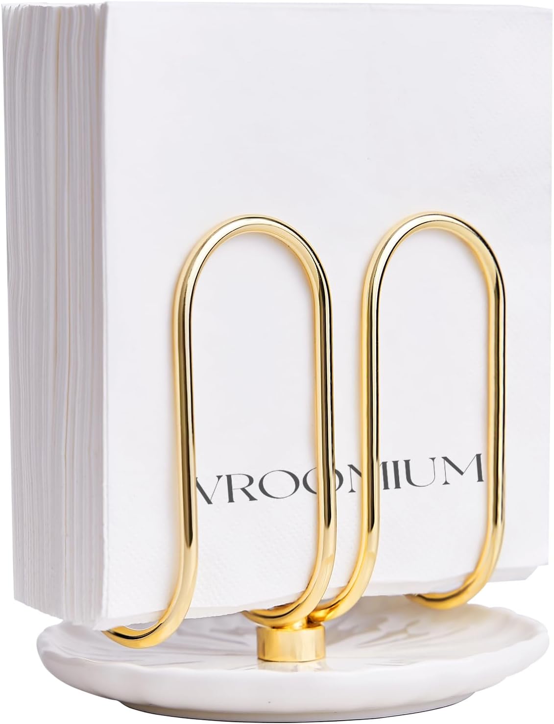 VROOMIUM Napkin Holder for Table, Ceramic Base Effortless Cleaning, 1 lb Weight, Gold Napkin Holders for Paper Napkins, Servilleteros para Mesas