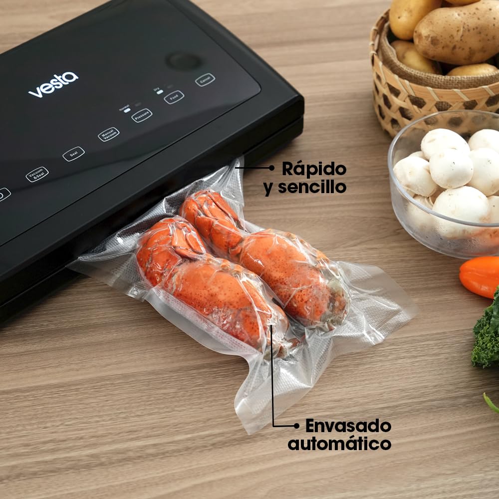 Vesta Precision Envasadora al Vacío Doméstica V11 con Barra de Sellado de 31cm | Panel Táctil con Varias Funciones, Incluye Bolsas de Envsar (Rollo), Color Negro, 8,9x38x19,9cm,
