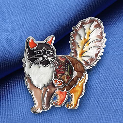 DOWAY Cute Emaille Katze Brosche Pins Floral Katzen Geschenke für Damen Frauen Mädchen Mode Katzen Schmuck Charms (Erdnuss)