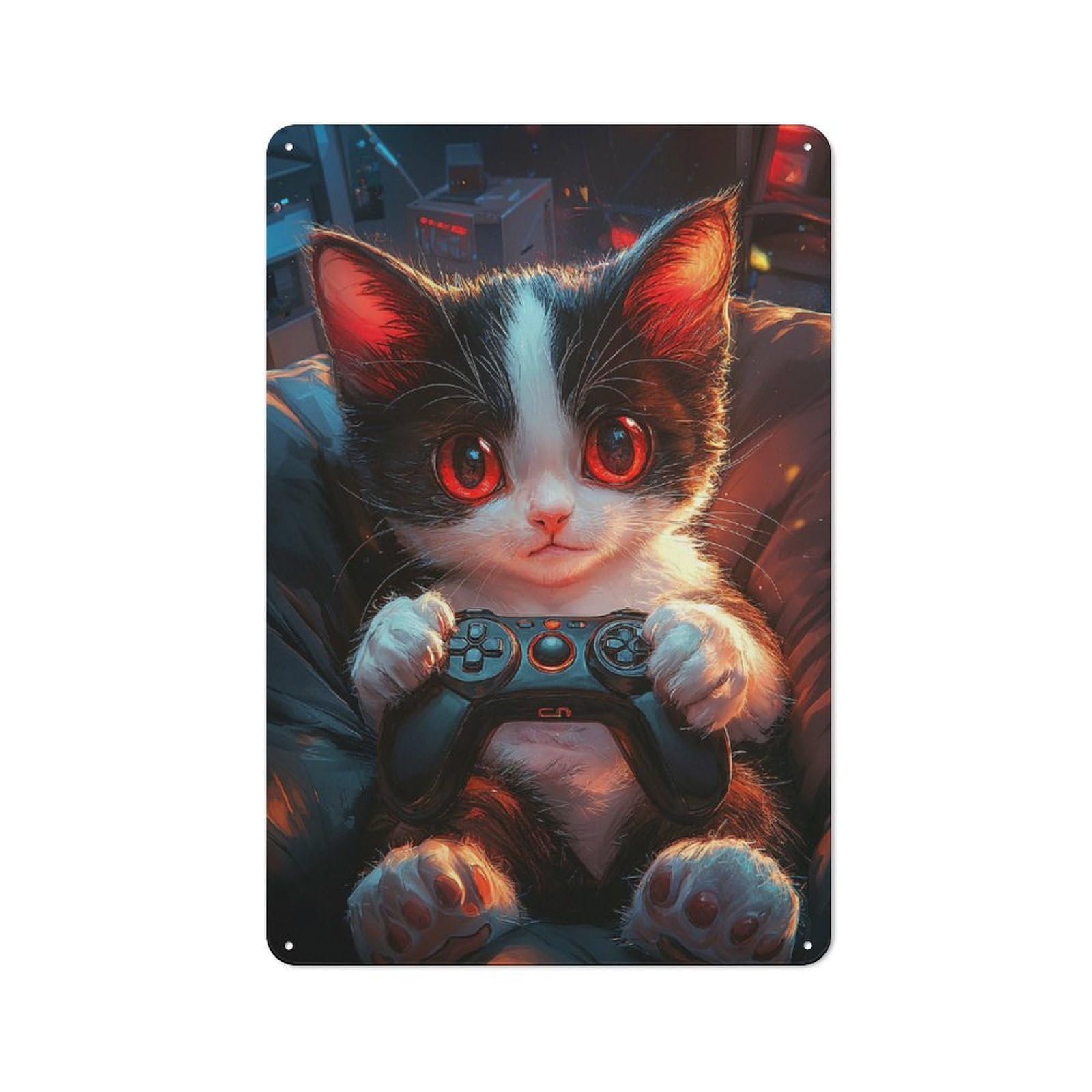 Junmoney Style-11 Gamer Cat Retro Metal Wall Decor 30X20cm, Vintage Metal Sign For Coffee Bar, Small Shop Or Dining Room