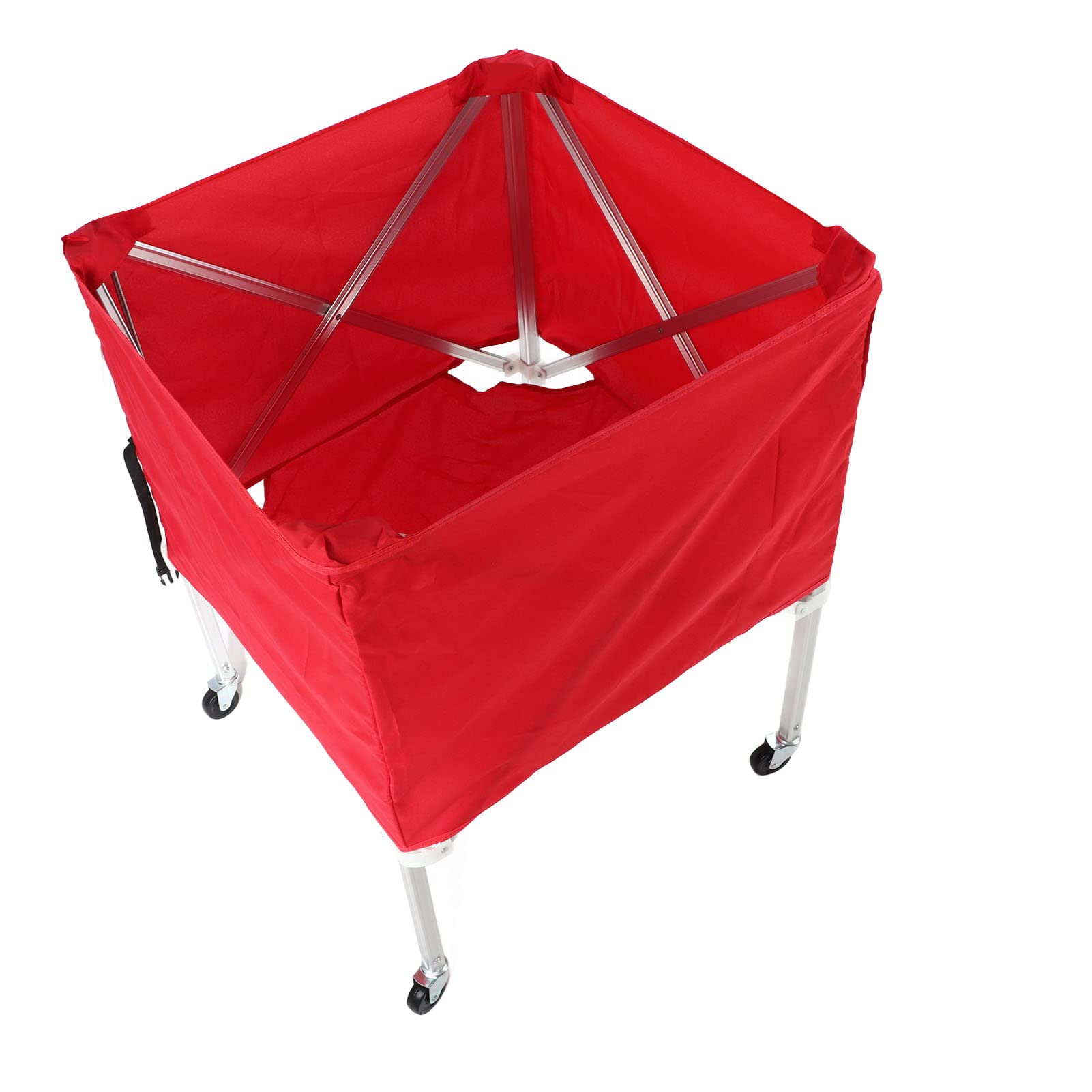 Doact Ballwagen, Volleyballwagen, Volleyballausrüstung, Rotes Segeltuch, Aluminiumlegierung, 4 Räder, Faltbarer Ballausrüstungswagen, Großes Fassungsvermögen, mit