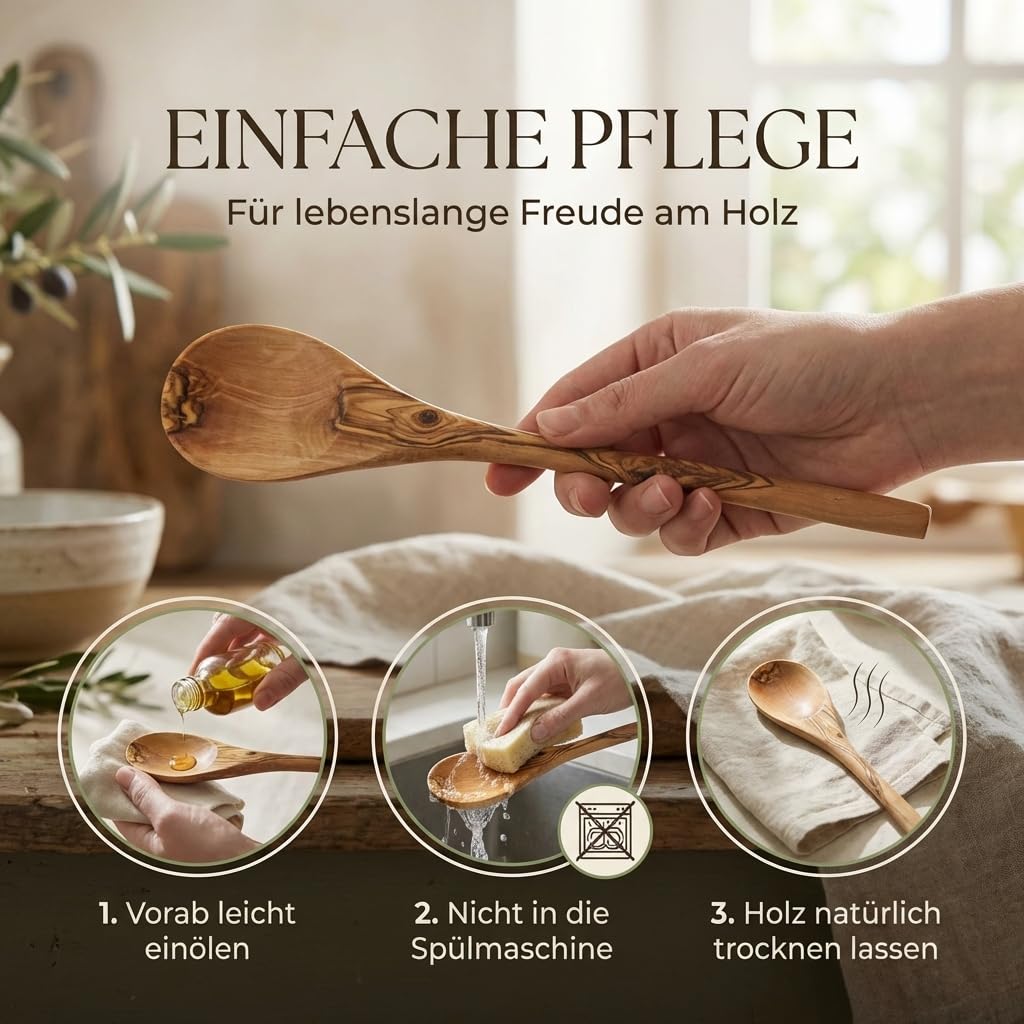 Kochlöffel personalisiert, Olivenholz - Handgemachter Holzkochlöffel mit Gravur als individuelles Geschenk