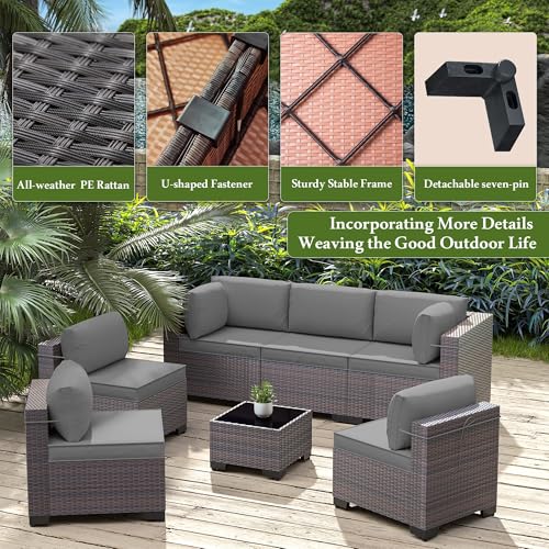 Image of 13 Pieces Outdoor Patio Furniture Set,Outdoor Sectional Furniture with 43 inch 55000 BTU Gas Propane Fire Pit Table,PE Rattan Wicker Patio Conversation Set,Swivel Rocking Chairs Set,Grey