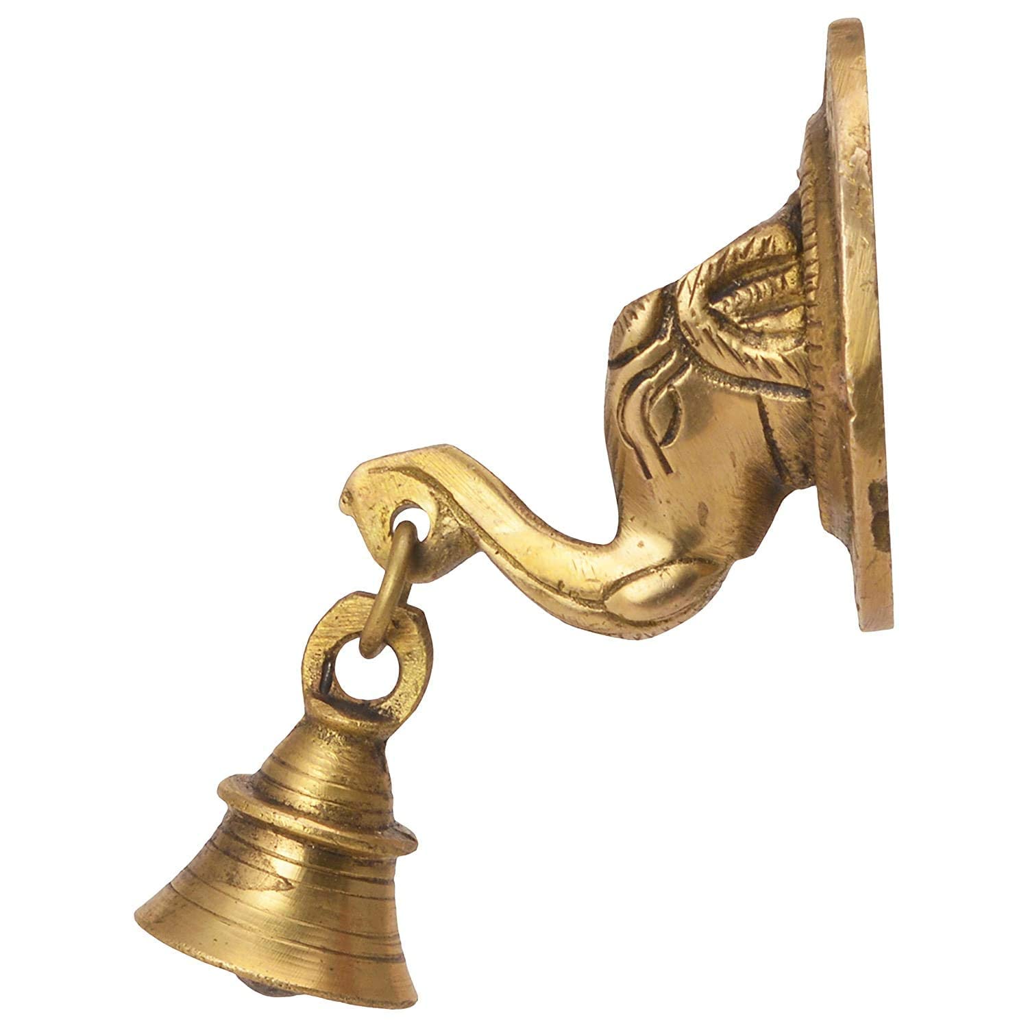 The Advitya Elephant Trunk-Shaped Brass Door Hanging Bell | Antique Finish Ganesh Ghanti | Elephant Face Temple Bell | Wall Decoration Decorative Mandir Gate Bell Pack of 4 | 3.3 X 3.3 Inch - Image 4 thumbnail