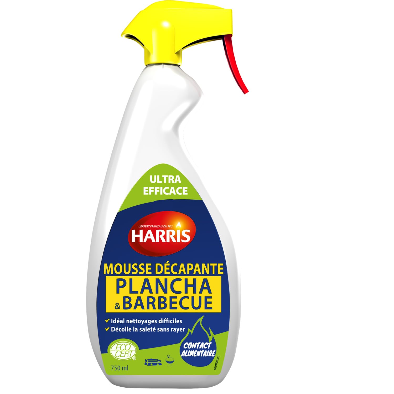HARRIS Nettoyant Plancha et Barbecue - Spray Décapant Mousse 750 ml - Ecolabel - Contact Alimentaire - Fabriqué en France - Lot de 3