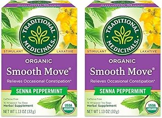 Traditional Medicinals Tea, Organic Smooth Move Peppermint, Relieves Occasional Constipation, Senna, 16 Tea Bags (Pack of 2)