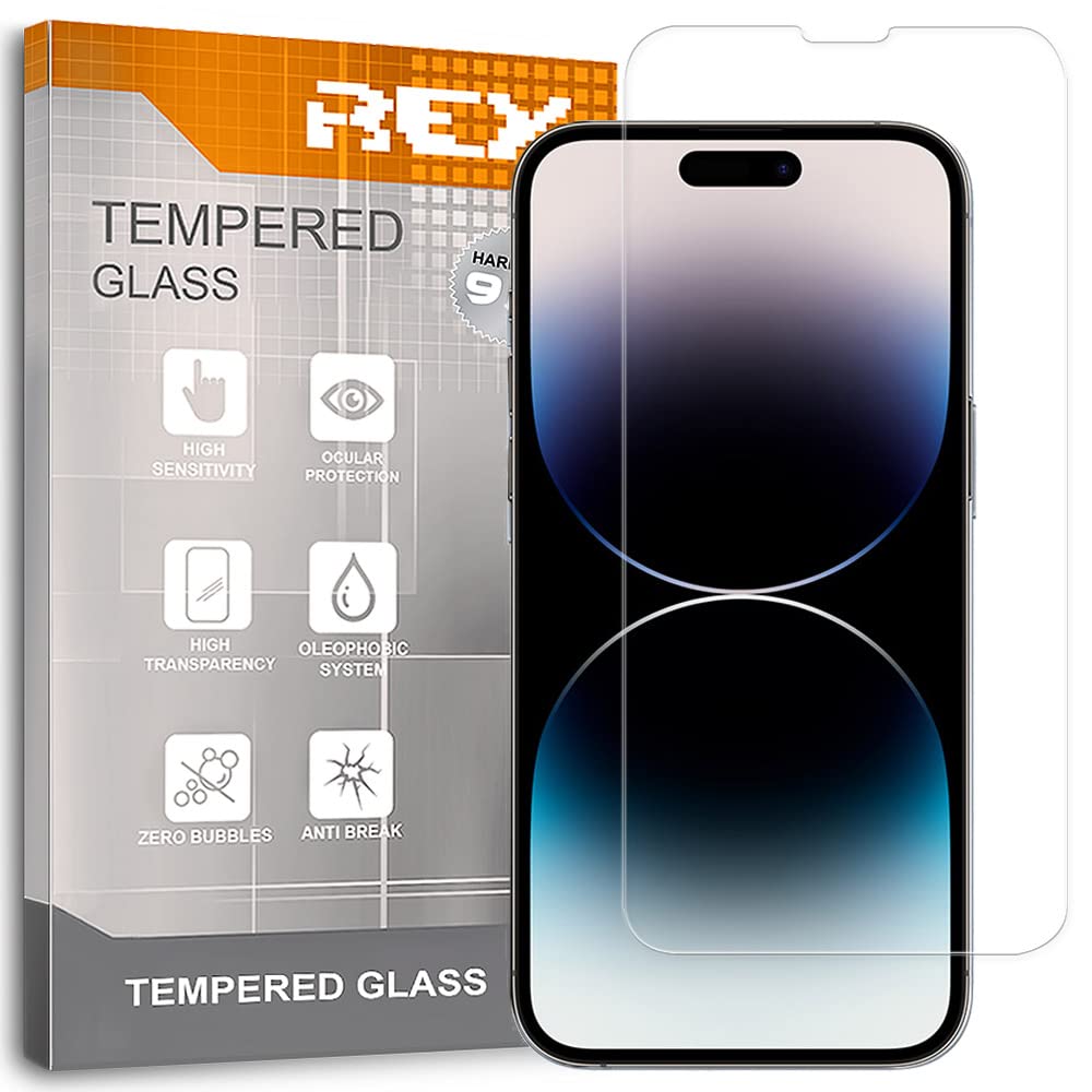REY 2X Protector Pantalla para iPhone 13 Pro MAX (6,7") - iPhone 14 Pro MAX (6,7") - iPhone 14 Plus (6,7"), Cristal Vidrio Templado Premium