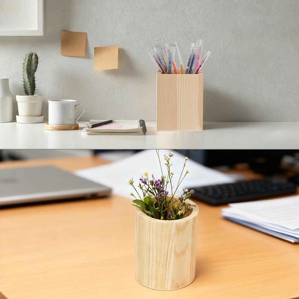 3 Piezas Madera Portalápices PortaláPices De Madera GeoméTricos | Cilindro Hexágono Cuadrado Para Papelería Brochas de Maquillaje Escritorios Ideal para estudiantes y profesionales de oficina