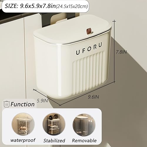 Miniatura 4 de Basurero colgante de 5 litros, cesta de basura pequeña de cocina, cubo de basura de 1.3 galones con tapa, contenedor de basura para encimera, puerta