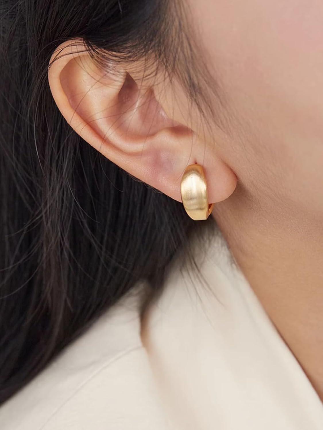 Brushed Gold Earrings Hoops, Matte Gold Hoop Earrings for Women Trendy, 14K Gold Plated Silver Huggie Hoop Earrings for Women with Sterling Silver Posts Hypoallergenic Jewelry Box - Image 2