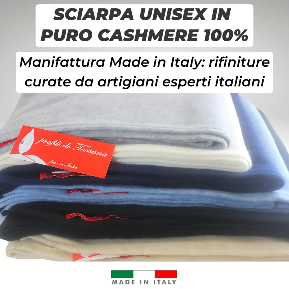 Sciarpa Cashmere Donna Uomo (35x180 cm) Sciarpa Invernale Firmata Unisex, Tessuto di Alto Lusso, Lavorazione Fine e Precisa Made in Italy, Leggera e Comoda da Indossare