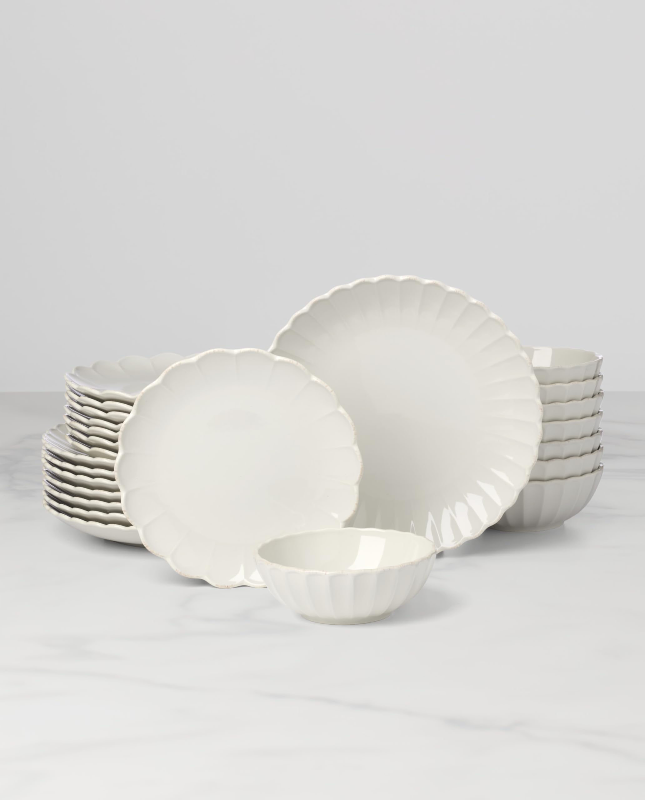 Lenox French Perle Scallop White Stoneware 24-Piece Dinnerware Set