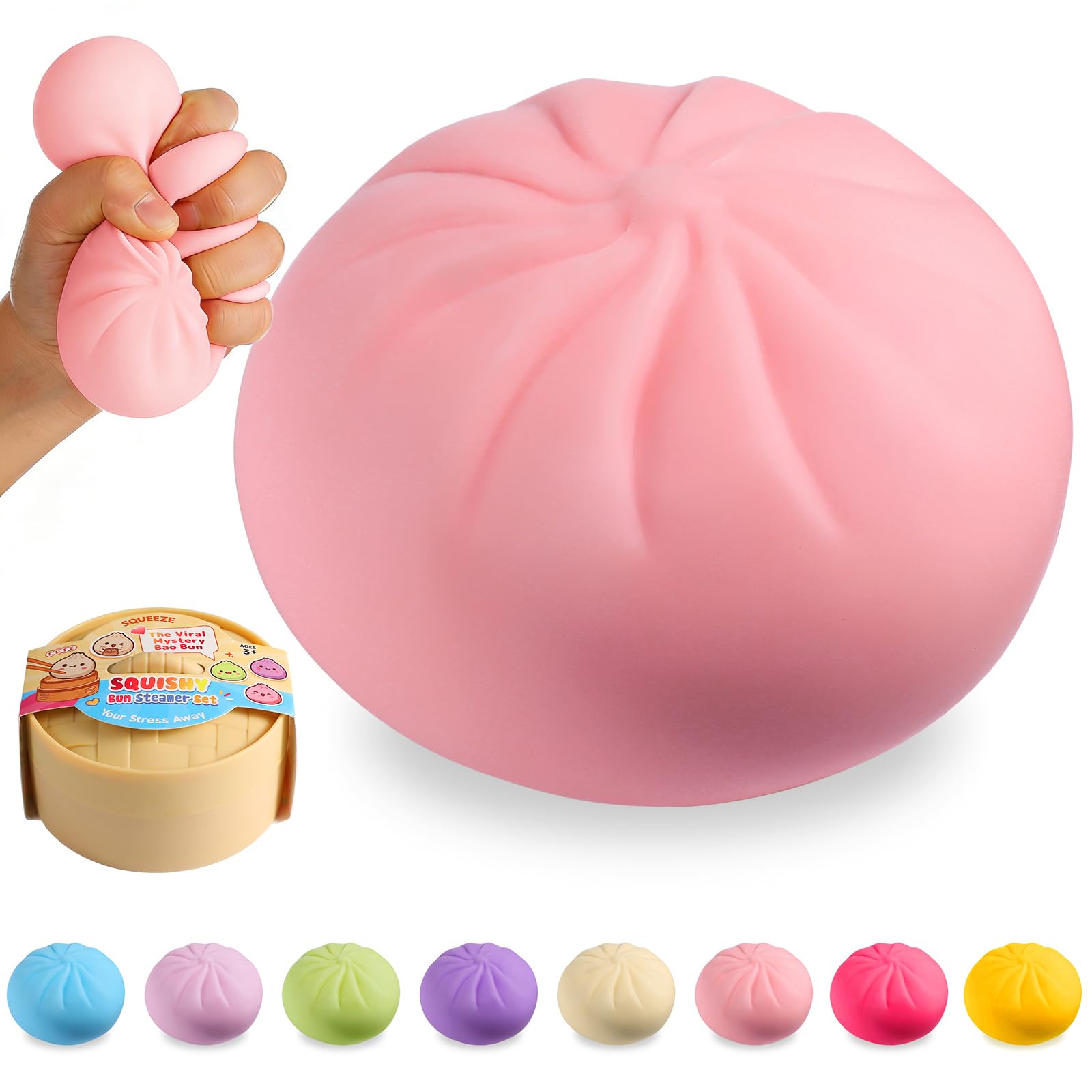 Photo 1 of Dumpling Squishy Mystery Box, Viral Squishy Dumpling Toy, Bao Bun Squeeze Stress Relief Fidget Toys for Holiday & Birthday Gifts (Pink)
