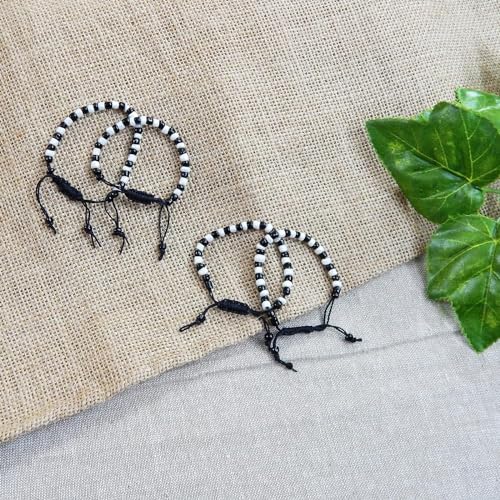 Baby Nazariya Bracelets, Set of 4, Adjustable, Cotton Thread, Black & White Beads4