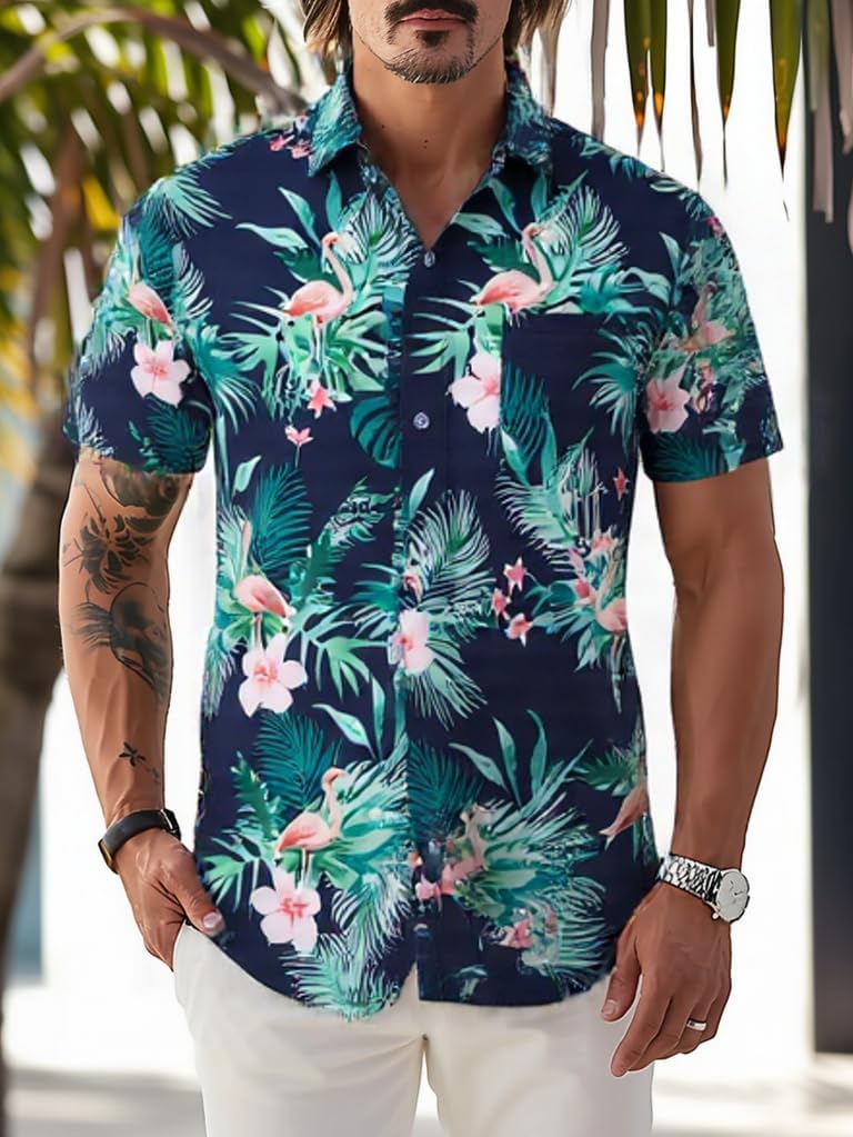 jeansian Casual Button-Down Shirts Short Sleeve Regular Fit Print Dress Shirts SH001 - Image 3