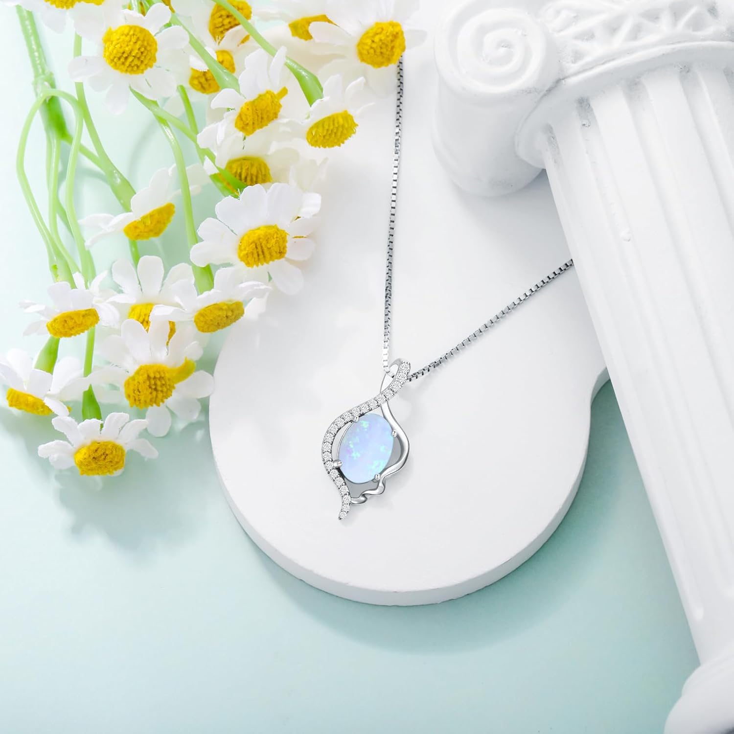Sterling Silver Opal Pendant Necklace,Sterling Silver Oval Opal Necklace for Women,18 Colors Opal Pendant Pink White Blue Real Opal Necklace Pendant for Women Men-1 - Image 5