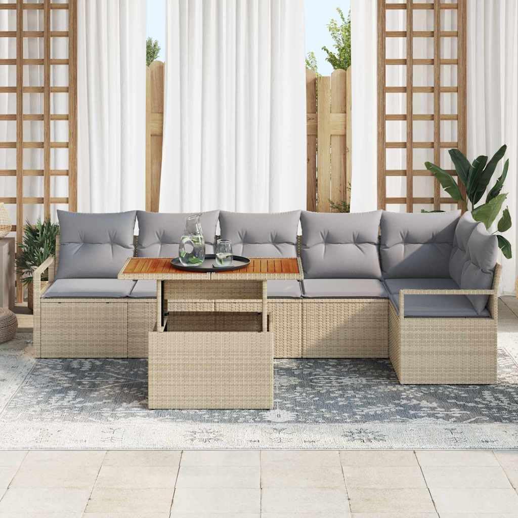 Ensemble Canapé Jardin Modulaire 7 Pièces Béige Poly Rattan
