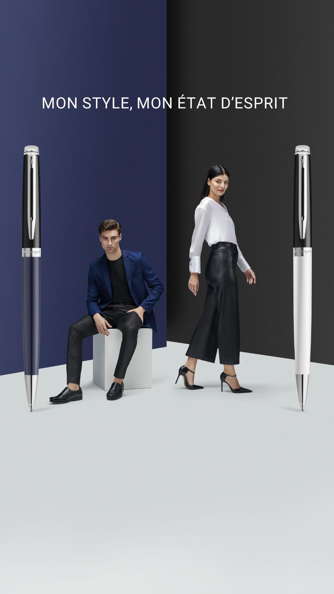 Waterman Hémisphère - Bolígrafo con grabado, pluma de lujo personalizada, regalo elegante para hombres y mujeres, tinta azul (BLOCK BLACK&WHITE)