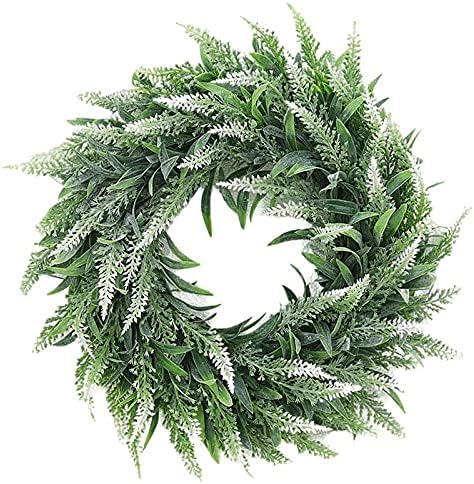 Ghirlanda Porta Lavanda Artificiale Fiori Della Ghirlanda Della d’Ingresso Lavanda Finti Anteriore Corona Con Foglie Verdi Per Decorazione Nozze Appendere Alla Finestra Della Parete Porta d’Ingresso