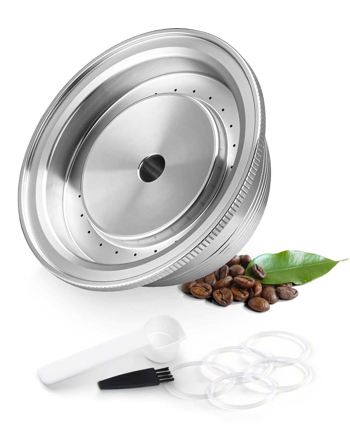 Photo 1 of BRBHOM Stainless Steel Reusable Coffee Pod Compatible with Nespresso Vertuo ? Vertuoline Machines,230ml (8oz) Mug Size Refillable Capsule Kit with Spoon,Brush & 5 Silicone Rings, Eco-Friendly