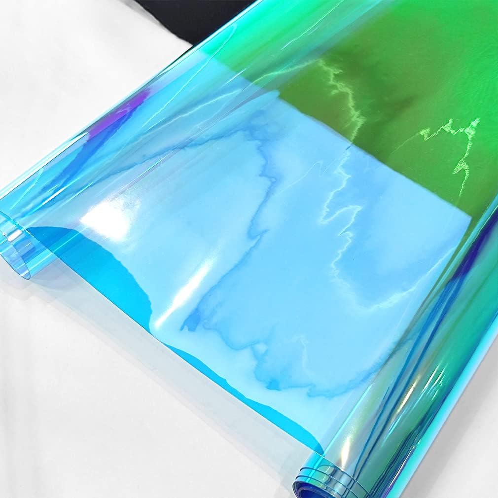 12x53 Inch Holographic PVC Vinyl Iridescent Blue Mirrored Foil Laser Graphic Fabric for DIY Crafts Bags Purse Light Blue XHT-299-L XHT