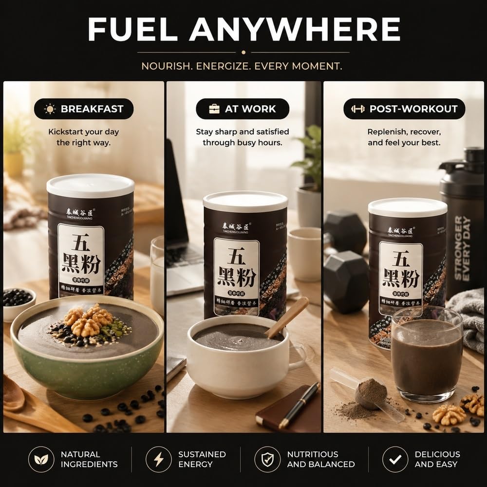 Five Black Powder, Frijol Negro, Arroz, Polvo De Sésamo, Reemplazo Comida Grano Natural, Alimento Nutritivo For El Desayuno
