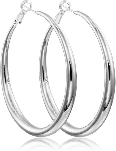 EXGOX Sterling Silver Hoop Earrings for Women Large Gold Hoop Earrings Lightweight Chunky Hoops Earrings 14k Gold Plated 30mm 40mm 50mm 60mm