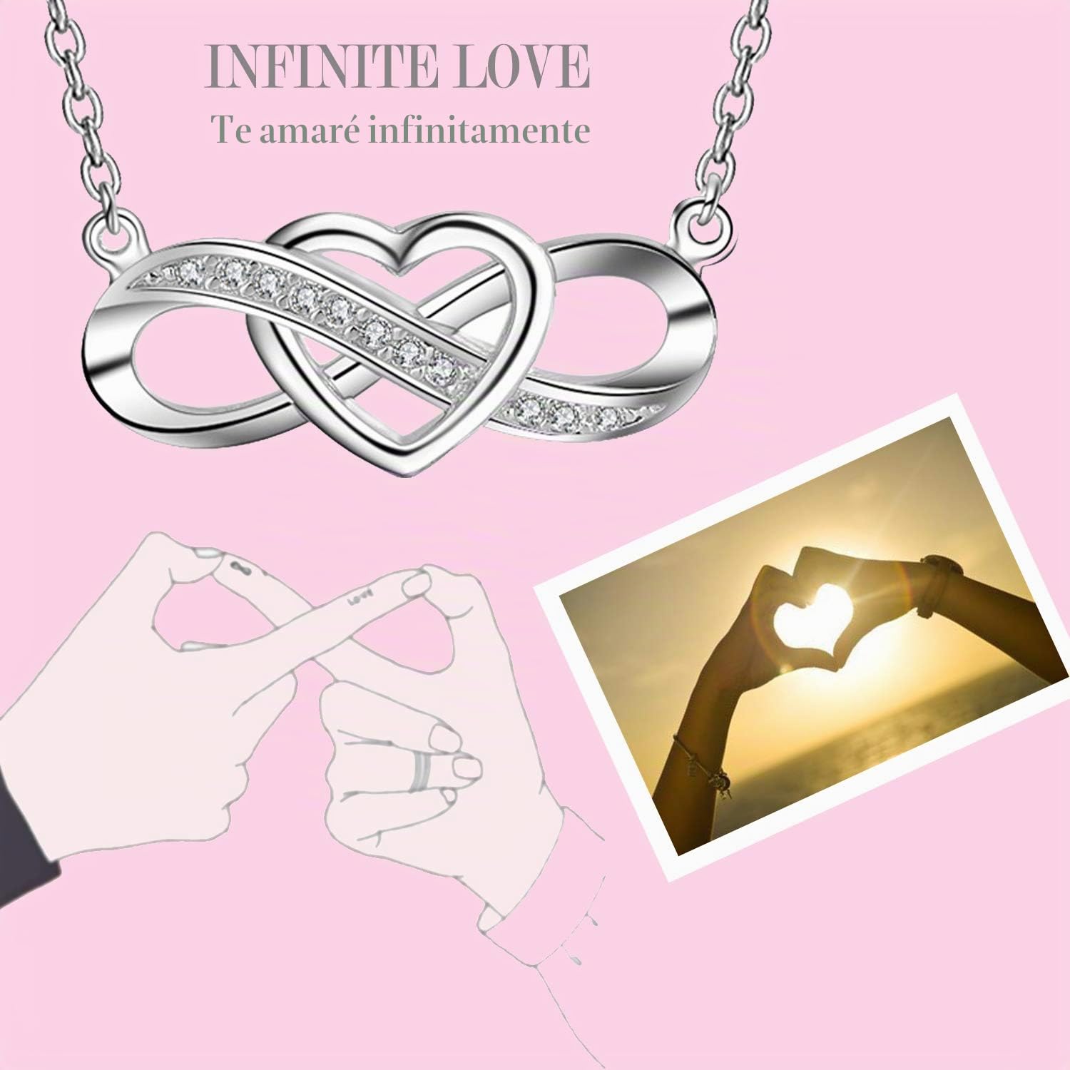 Collar Regalos para Ella,Infinito collar de corazón para las mujeres,925 de plata esterlina,5A collar de circonio cúbico,Regalo para Mujeres Niñas