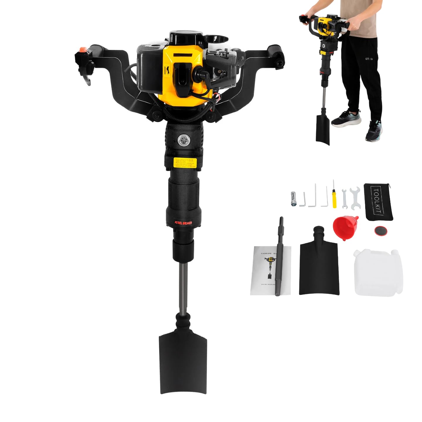1250 W Maszyna do wyciągania drzew, 52 cm³, 2-suwowa, benzynowa łopata do drzew z łopatą, koparka do drzew ogrodowych, jednocylindrowa maszyna do kopania drzew ogrodowych, krajobrazu