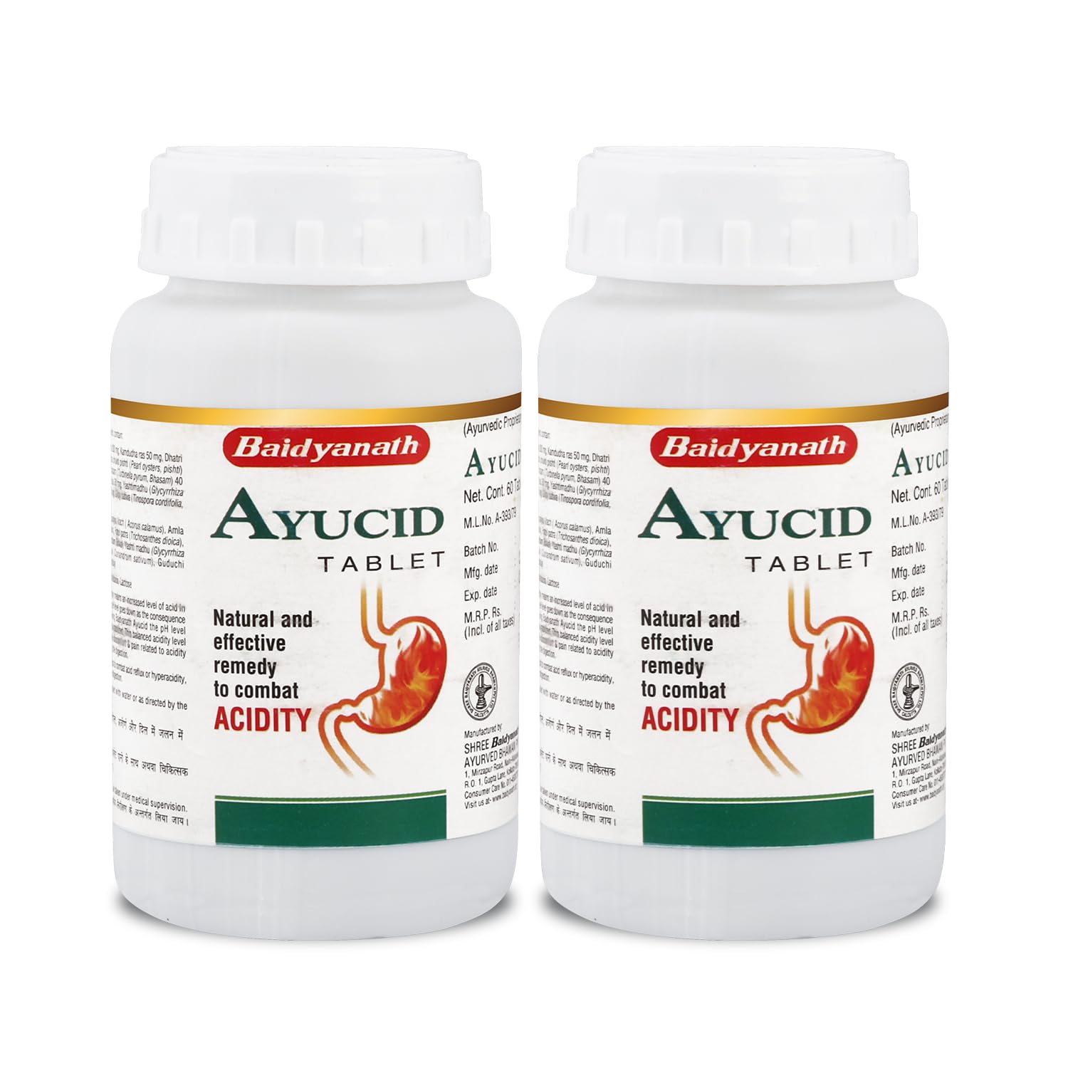 Sponsored Ad - BAIDYANATH Ayucid Tablets - 60 Tabs | Natural and Ayurvedic Formulation for Acidity and Bloating|Helps in Indigestion,Stomach discomfort,Loss of Appetite and other Digestive Problems (Pack of 2)