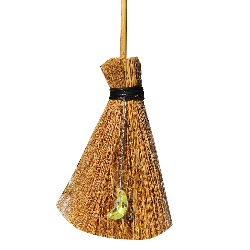 Kalttoy Halloween Decorations Broom Straw Witch Brooms with Hanging Crystal Pendant Ornament for Broom Halloween Decorations Straw Witch Brooms with Hanging Crystal Pendant