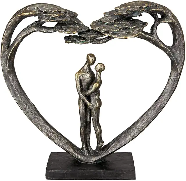 Bronzen Liefde Boom Sculptuur - Resin Hart Vorm Paar Motief - 31.5 cm