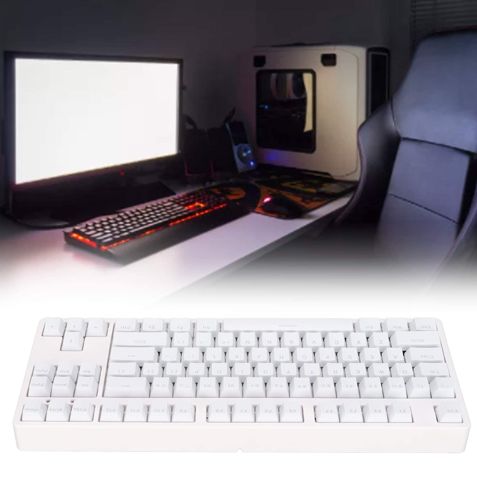 Mechaniczna Klawiatura do Gier Stylowa, Ergonomiczna 87 Klawiszy Klawiatura Sublimacyjna do Biura Gier, materiał ABS (WHITE)