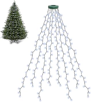 BOLWEO Christmas Tree Lights 280LED 8 Lines 8 Modes for 6ft-7ft Tree, UL Certified Indoor/Outdoor Christmas Decorations 8 * 6.6ft Drops Cool White