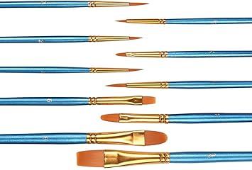 ikis Paint Brushes Set, 10 Pieces Round Pointed Tip Nylon Hair Artist Acrylic Paintbrushes, Paint Brushes for Acrylic Painting Oil Watercolor Face Nail Body Art Craft, Miniature & Rock Painting, Blue
