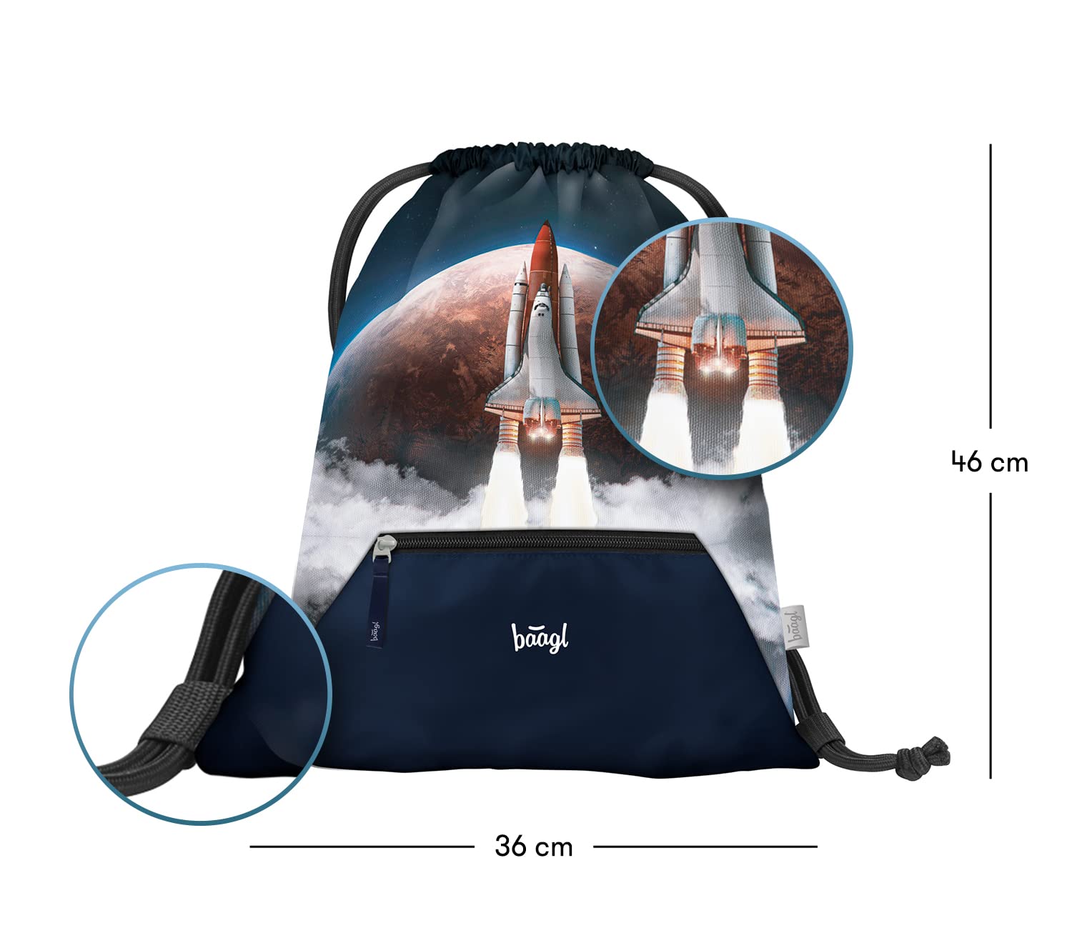 Baagl Shelly - Juego de 3 mochilas escolares para niños a partir de 1ª clase, mochila ergonómica para escuela primaria con correa para el pecho, Space Shuttle, Juego de mochila escolar