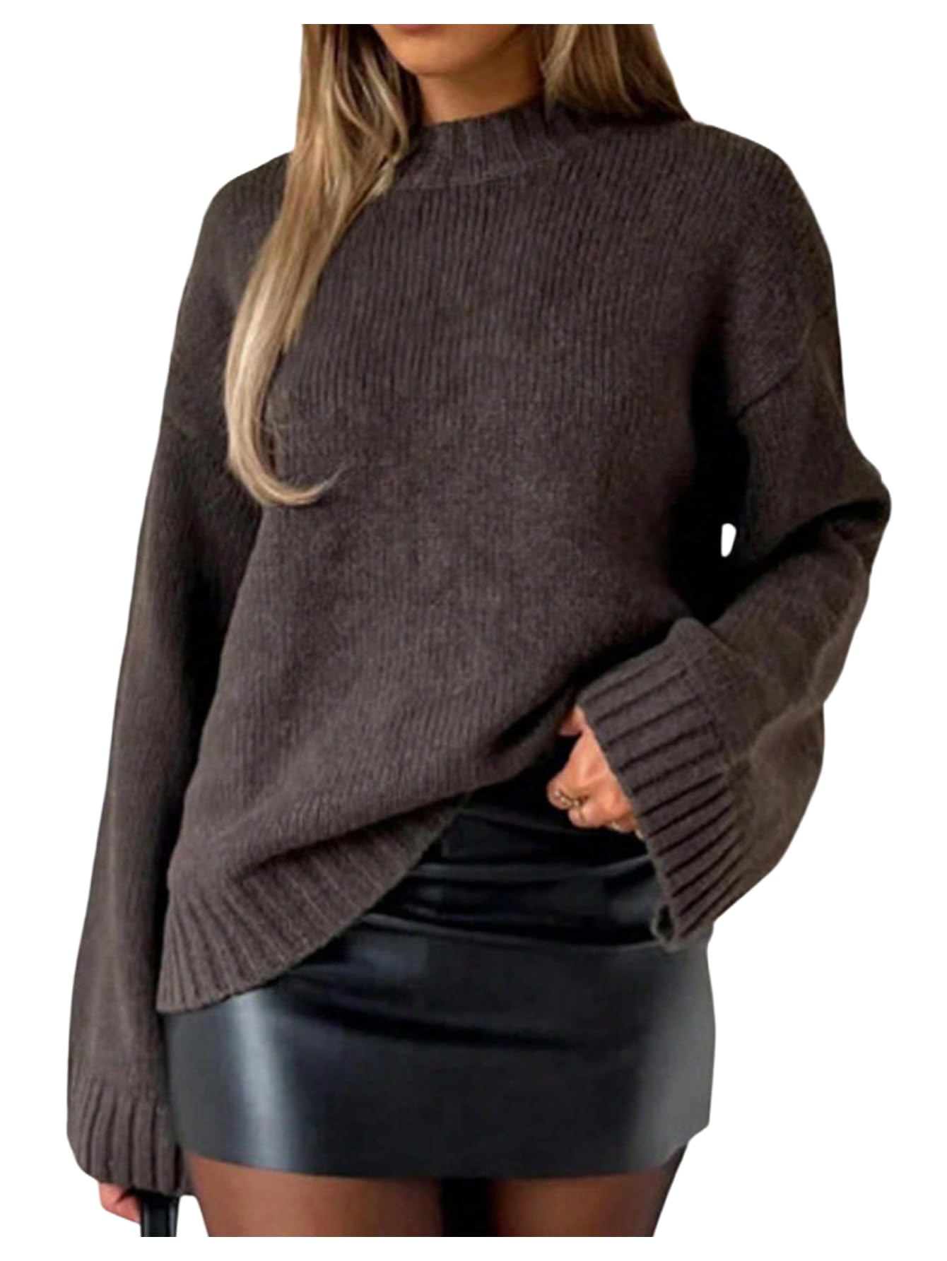 Verdusa Womens Mock Neck Sweater Chunky Knit Cropped Sweater Pullover Tops Fall Winter Clothes