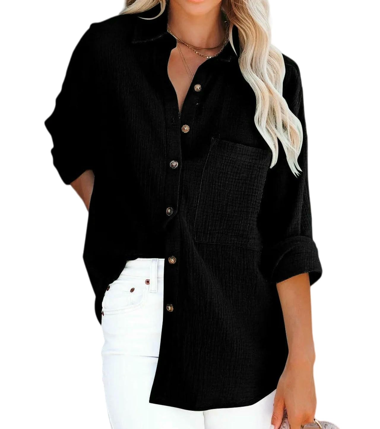 Chemise Femme,Chemise Oversize pour Femme, Style décontracté élégant, col Rabattu uni, Blouse Ample à Manches Longues