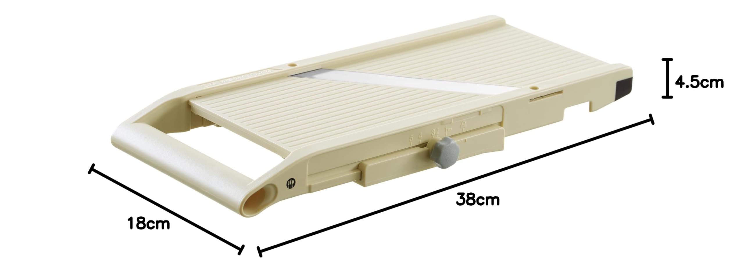 HENDI Mandolina japonesa Shōgun, rebanador y cortador manual con hoja plana ajustable (1-5mm), 380x180x(H)45mm, acero inoxidable, ABS, PP, beige