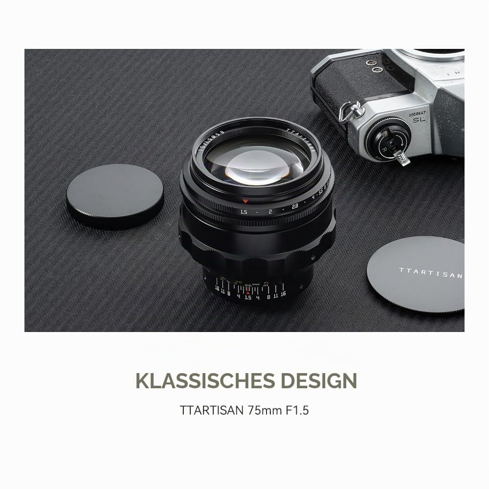 TTARTISAN 75mm f1.5 Swirly Bokeh Objektiv, manuelles Vollformat-Objektiv mit großer Blende für M42-Mount-Kameraobjektiv