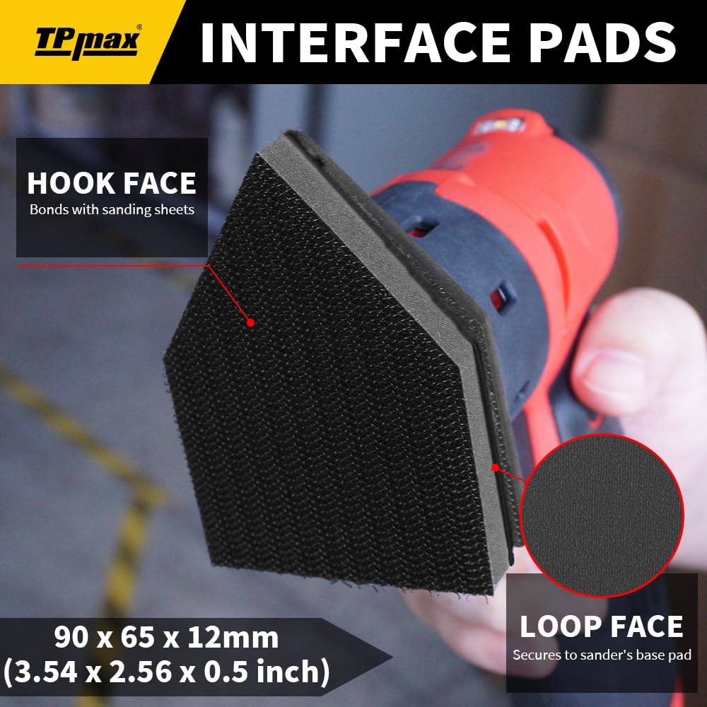 TPmax Detailschleifer-Set, 90 x 65 mm, kompatibel mit Milwaukee M12, Körnung 60/120/180/240/320 und 2 Schnittstellen-Pads, robuste Polyesterfolie mit Klettverschluss, 102 Stück