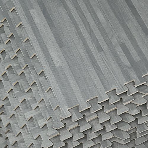 Sorbus Wood Floor Mats Foam Interlocking Wood Mats Each Tile 4 Square Feet 3/8-Inch Thick Puzzle Wood Tiles With Borders – For Home Office Playroom Basement (12 Tiles 48 Sq Ft, Wood Grain - Gray) #TOP2