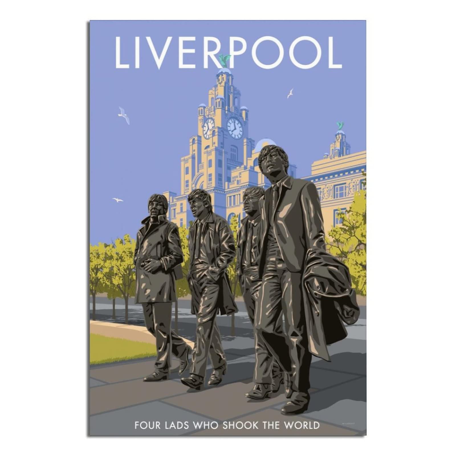 VTGCLT England Liverpool Vintage Travel Posters Four Lads Who Shook The World Canvas Painting Pictures Prints Wall Art for Bedroom Office Decor 20x30inch(50x75cm)