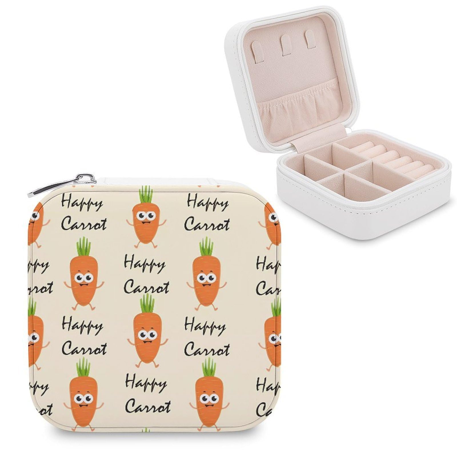 Boîte à bijoux portable pour le transport quotidien et étui de rangement bijoux Happy Carrot