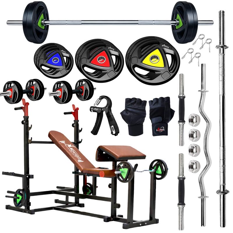 TITAN-X 8-in-1 Preacher Curl Adjustable Home Gym Bench Set with 80KG Rubber Coated Plates, 5FT Straight Barbell, 3FT EZ Curl Rod, Dumbbell Rods, Skipping Rope, Hand Gripper & Gloves-picture-20