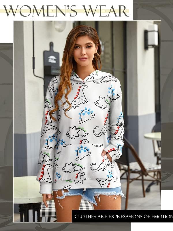 RMCMS Women Dinosaur Funny Hoodie Sweatshirt Pocket Crewneck Casual Loose Cute Tops Long Sleeve Hoodied Pullover Shirt - Image 6